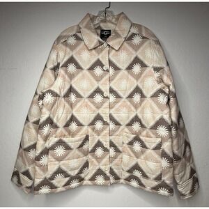 UGG Sun Shirt Jacket ButtonUp Unisex‎ Medium Pink Tan Cozy Chunky Oversized New
